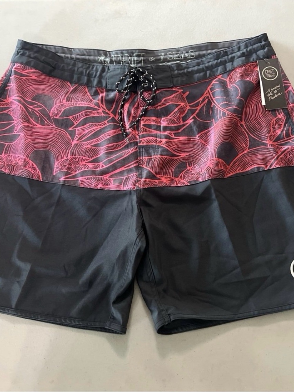 Men’s Black Swim Trunks with Red Wave Panel Size 40